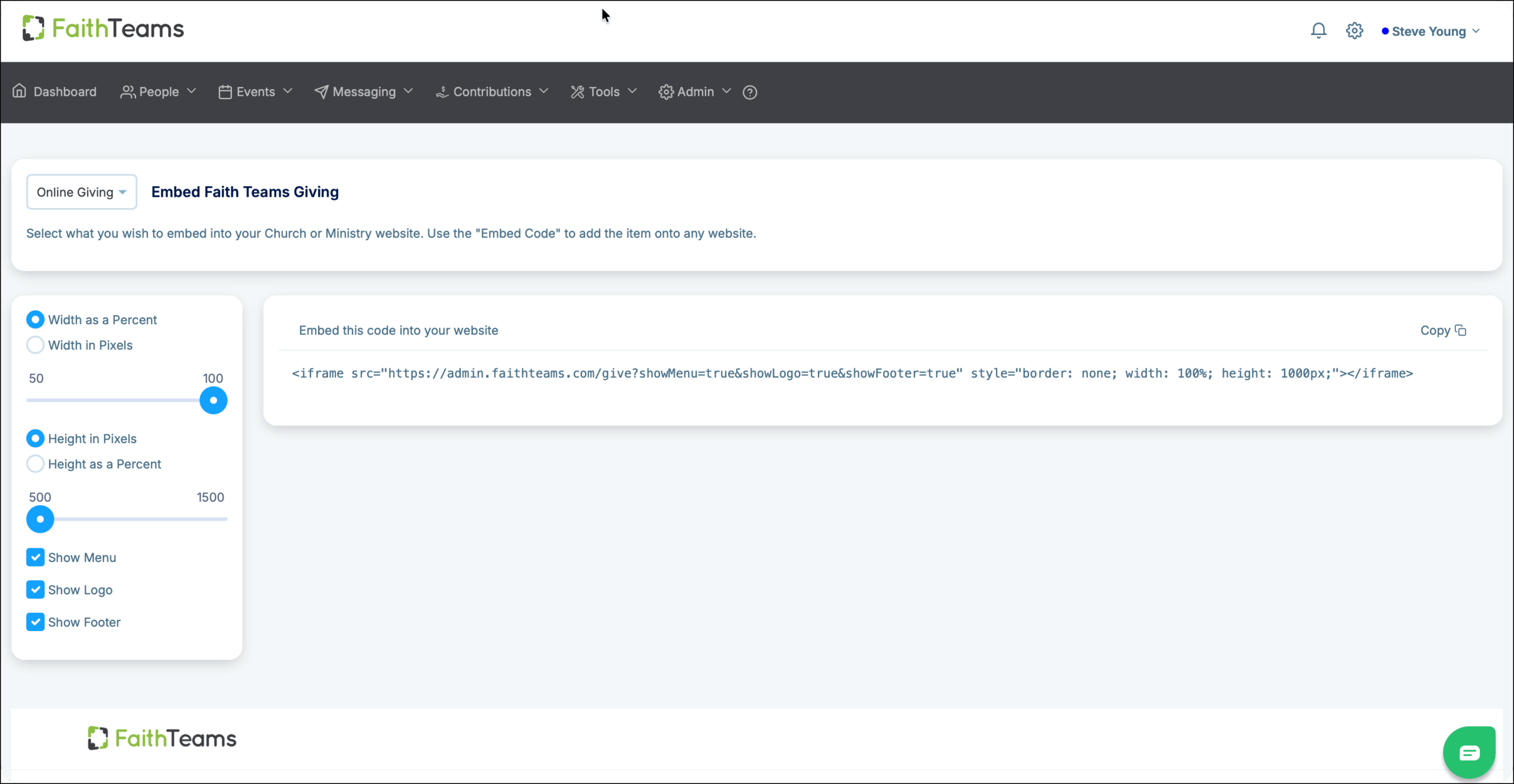 Embedding Faith Teams Giving into your website